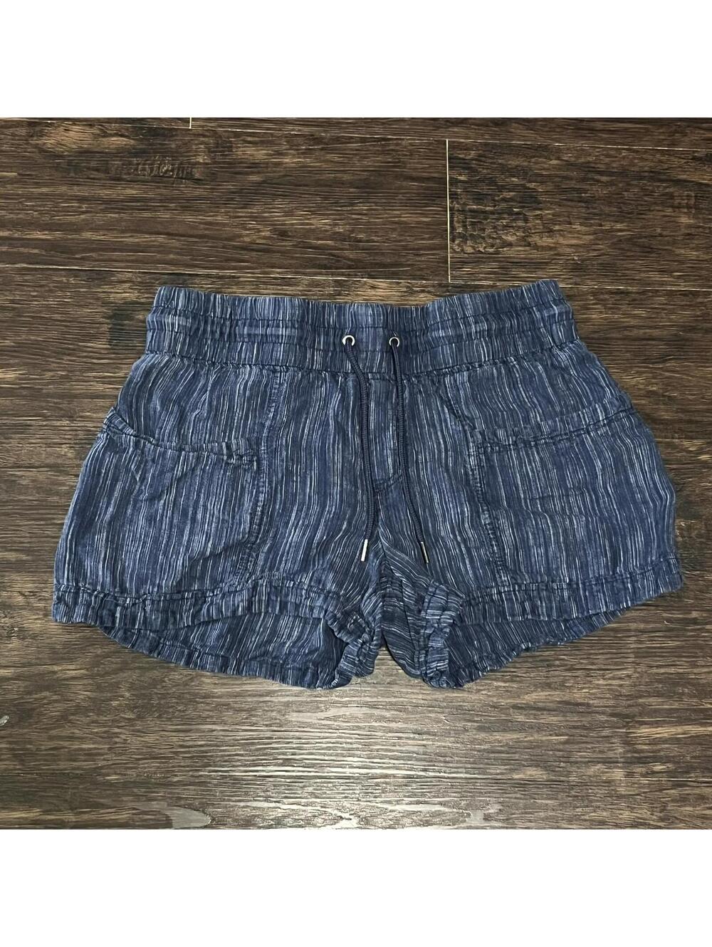 Athleta Cabo Linen Textured 4" Shorts Blue Size 10